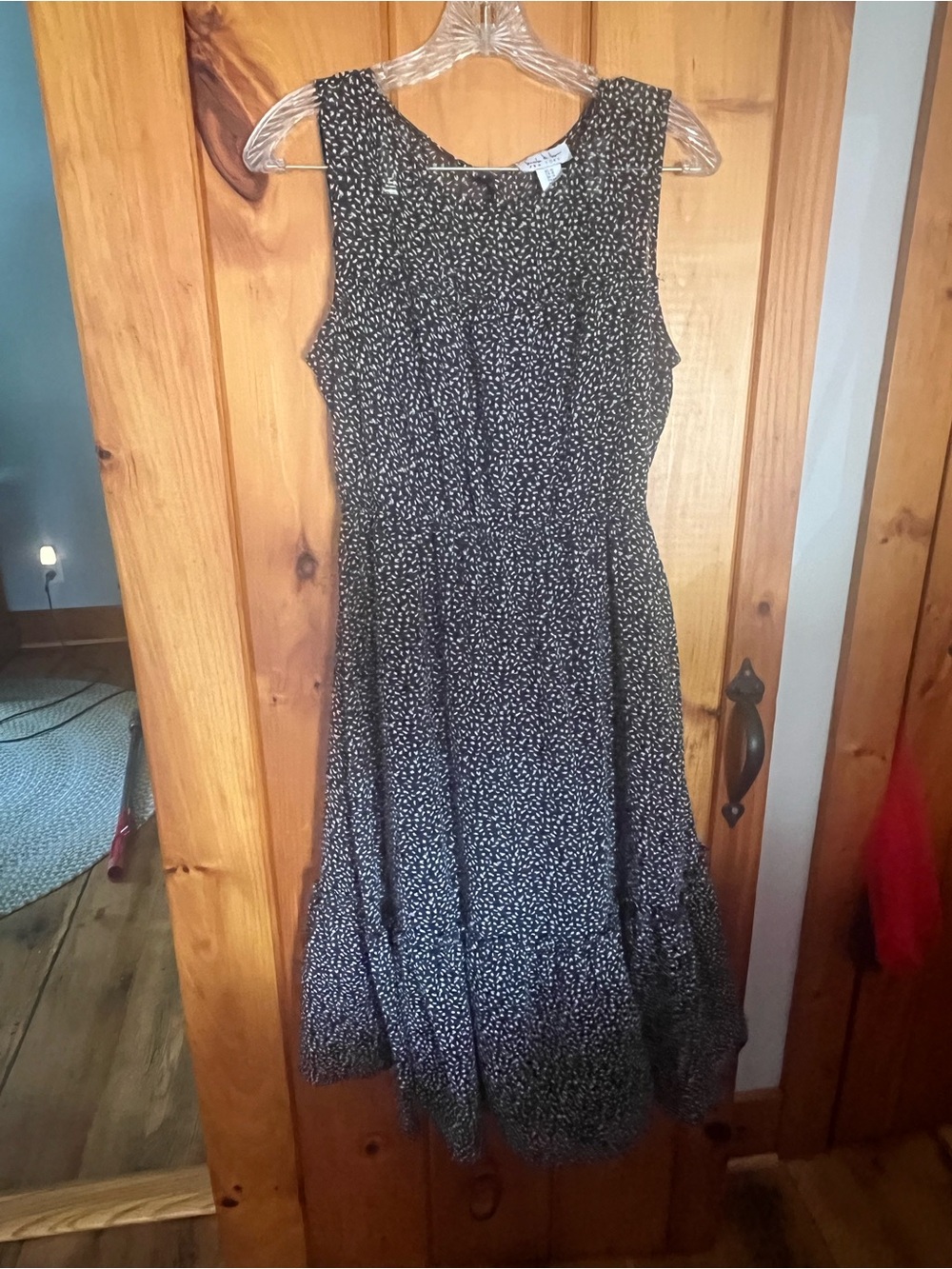 Sleeveless Black and White Midi Dress with Subtle Print